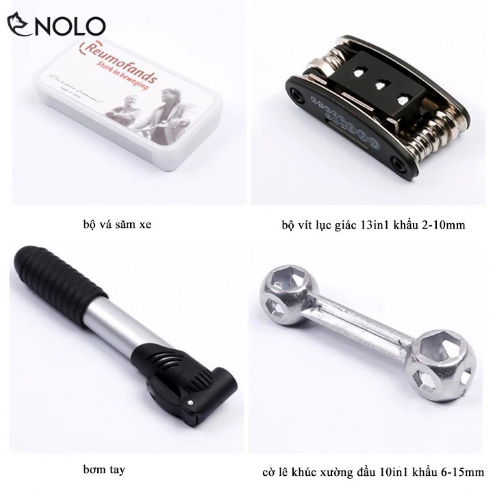 Bộ Túi Dụng Cụ Sửa Chữa Xe Đạp Cầm Tay Đa Năng Reumofands 28in1 Kèm Ống Bơm Tay Mini Treo Sườn Xe