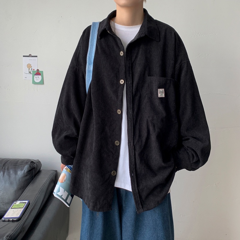 ✦ AFFLIGA ✦Áo khoác sơ mi nhung gân dáng rộng thời trang Hàn Quốc nhiều màu tùy chọn cho nam