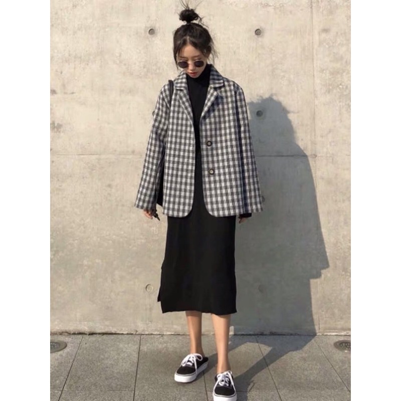 [HÀNG ORDER] Áo BLAZER nữ kẻ sọc caro đen trắng phong cách Hàn Quốc