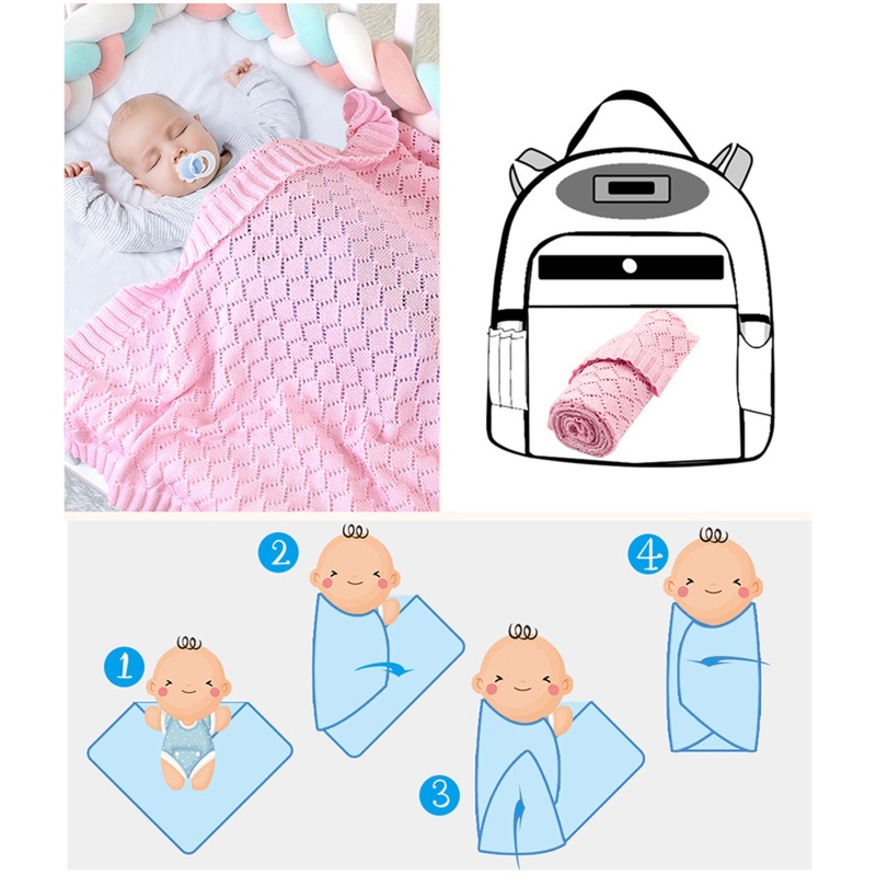 Chăn Dệt Kim Mềm Khoét Rỗng Quấn Em Bé Sơ Sinh