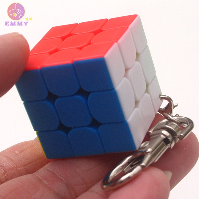 Móc treo chìa khóa hình khối rubik 3x3 mini 3cm kèm móc treo sợi xích độc đáo thời trang