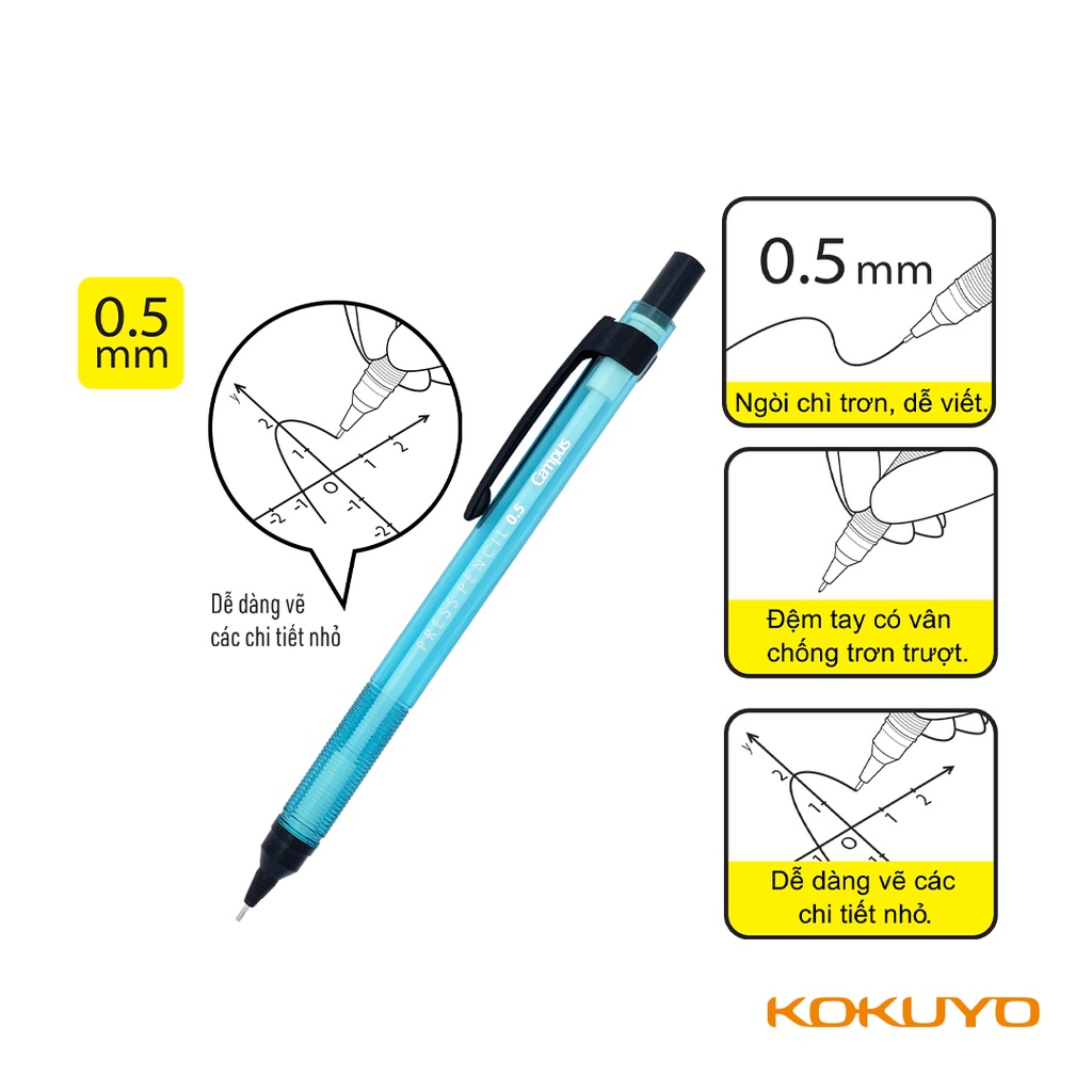 Bút Chì Bấm Campus Press Pencil 0.5mm Thương Hiệu Nhật Cây Đầu To