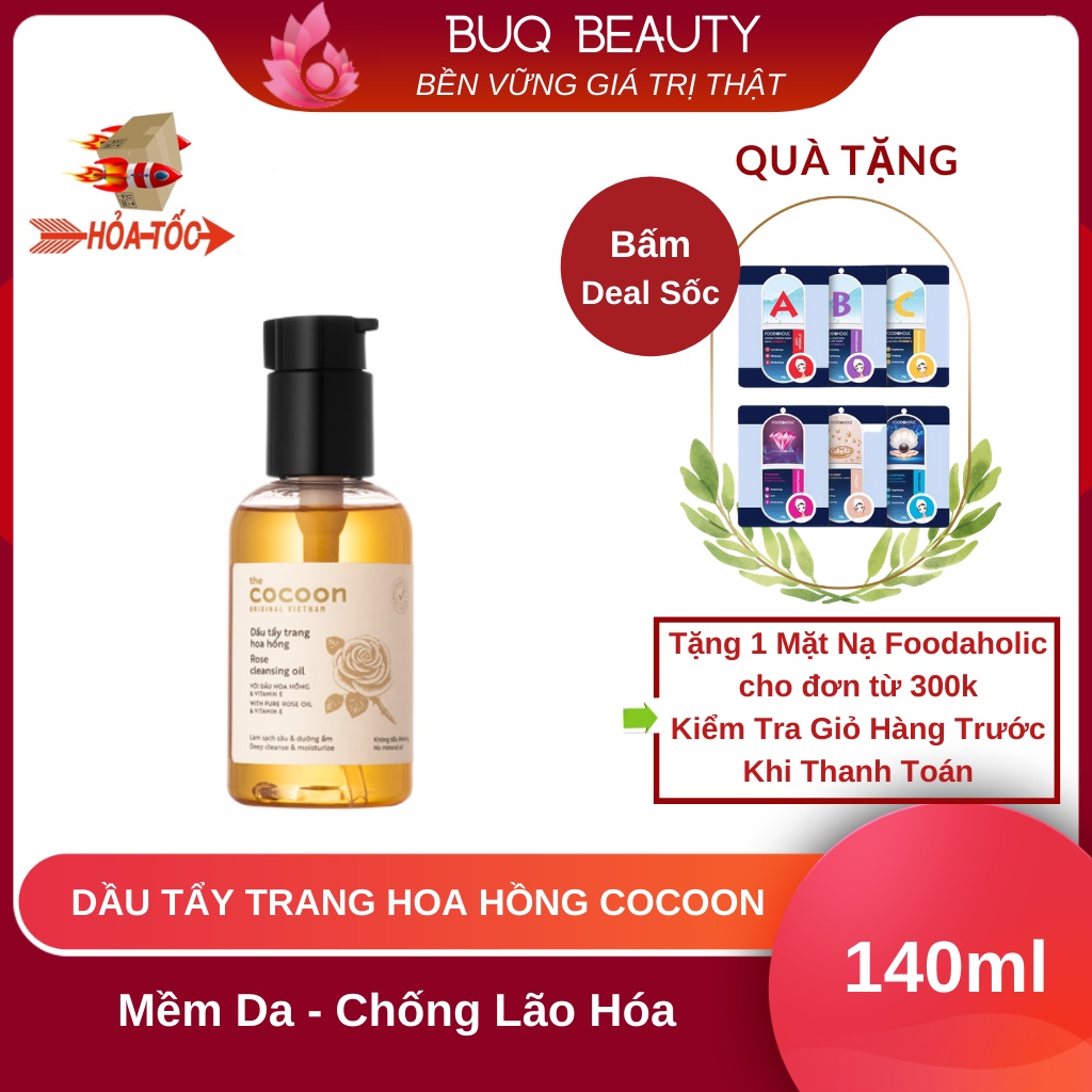 Dầu tẩy trang hoa hồng Cocoon 140ml ( rose cleansing oil ) sạch da, mềm mướt và chống lão hóa chính hãng