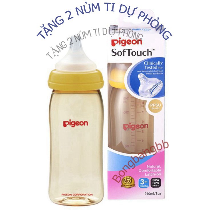 [ĐỦ SIZE] Bình Sữa Pigeon cổ rộng núm silicon mềm cho bé lười ti 160ml/240ml MIỄN PHÍ SHIP + TẶNG QUÀ