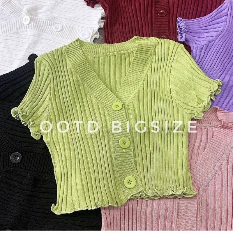 Áo croptop bigsize len dệt cúc lớn