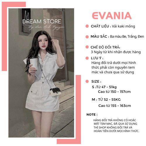 Set áo chân váy EVANIA set váy nữ áo mặc với chân váy chất vải KAKI lên form đẹp áo phối chân váy KQA0079