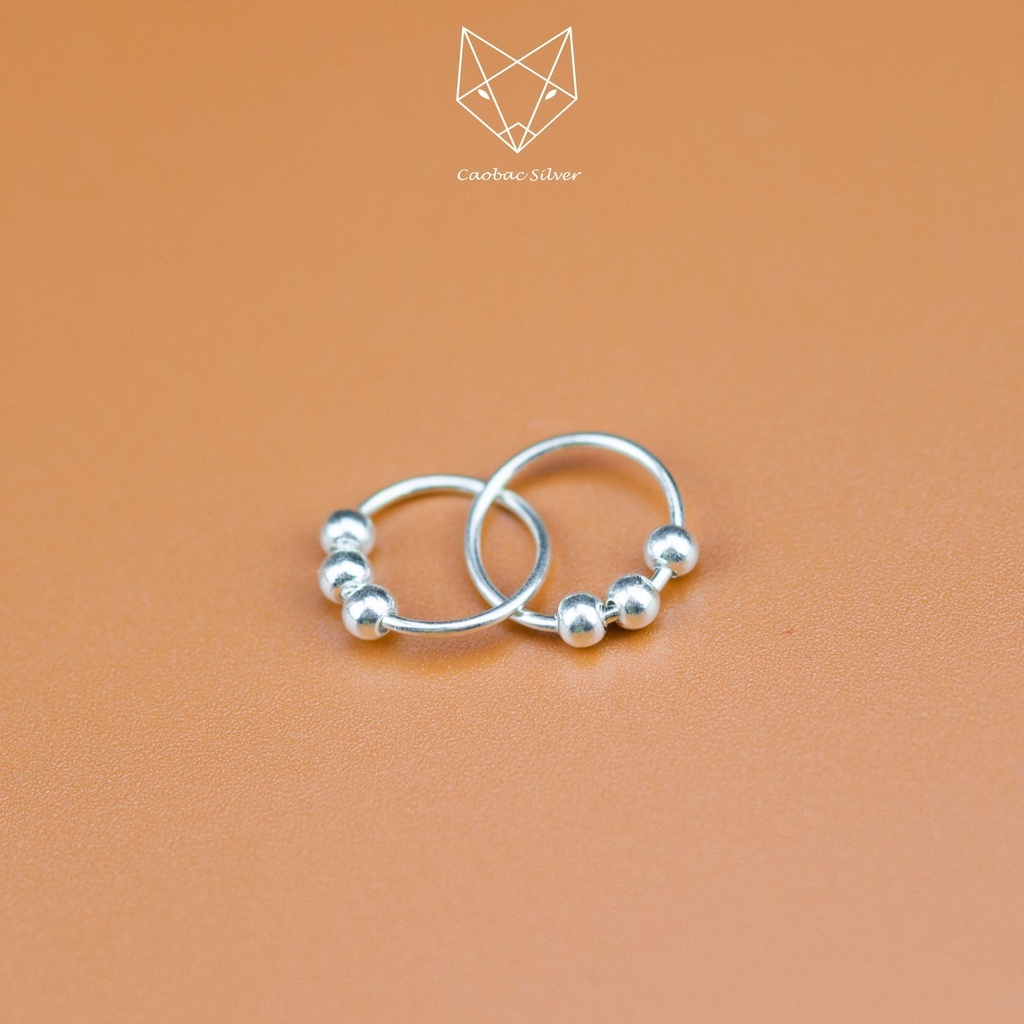 Khuyên Tai Bạc Ta CaoBac Silver Unisex Tròn Trơn Thiết Kế Hình Tròn Ba Bi Trơn Cá Tính