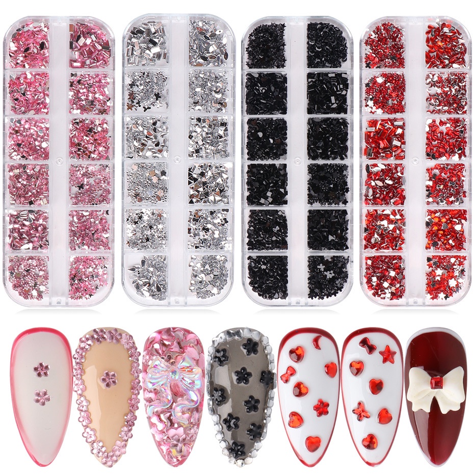 Hộp 12 Ngăn Đựng Phụ Kiện Trang Trí Móng Tay Xinh Xắn
