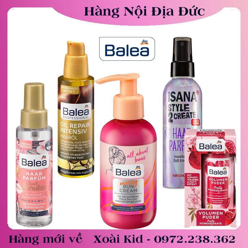 Bộ Kem làm phồng tóc, dầu dưỡng tóc, bột phồng tóc, xịt nước hoa tóc Balea của Đức- Date mới Đủ Bill