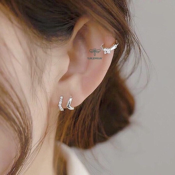 Khuyên tai bạc nữ TLEE tròn phong cách cá tính mix theo set phong cách Hàn Quốc TleeJewelry B0109