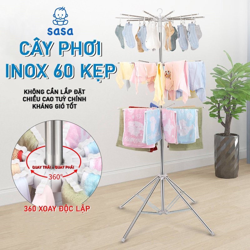 Cây phơi đồ cho trẻ em, bé sơ sinh bằng inox 3 tầng gấp gọn