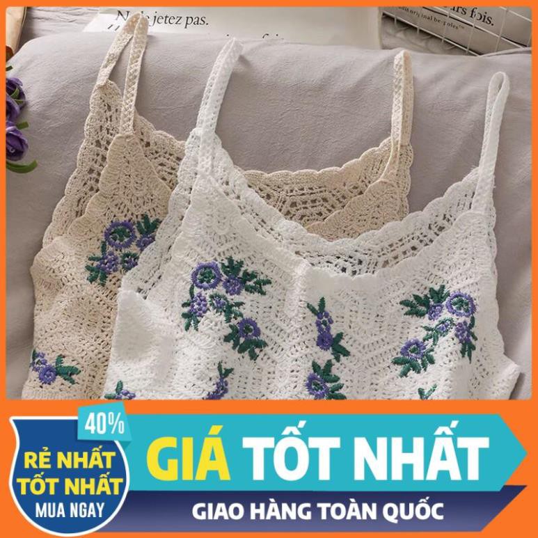 HÀNG ĐỘC QUYỀN QC Áo len đan móc nữ thêu hoa vintage 2 hai dây