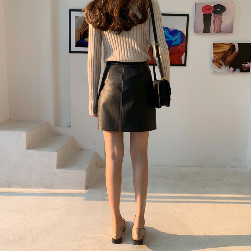 Chân váy A lưng cao, Váy Da thời trang hàn quốc