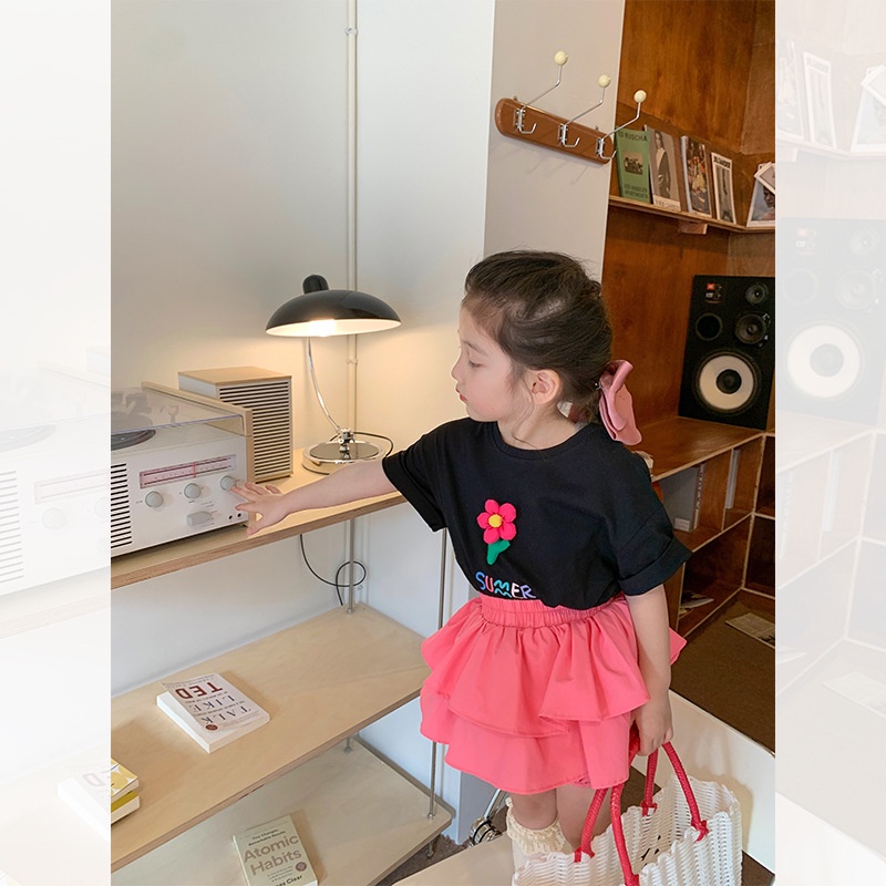 Áo Thun Cotton Tay Ngắn Họa Tiết Hoa 3D Đáng Yêu Thời Trang 2022 Dành Cho Bé Gái