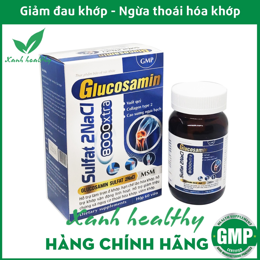 Viên uống giảm đau xương khớp Glucosamin Gold 8000 Extra - kết hợp thảo dược và collagen, glucosamin Hộp 60 viên