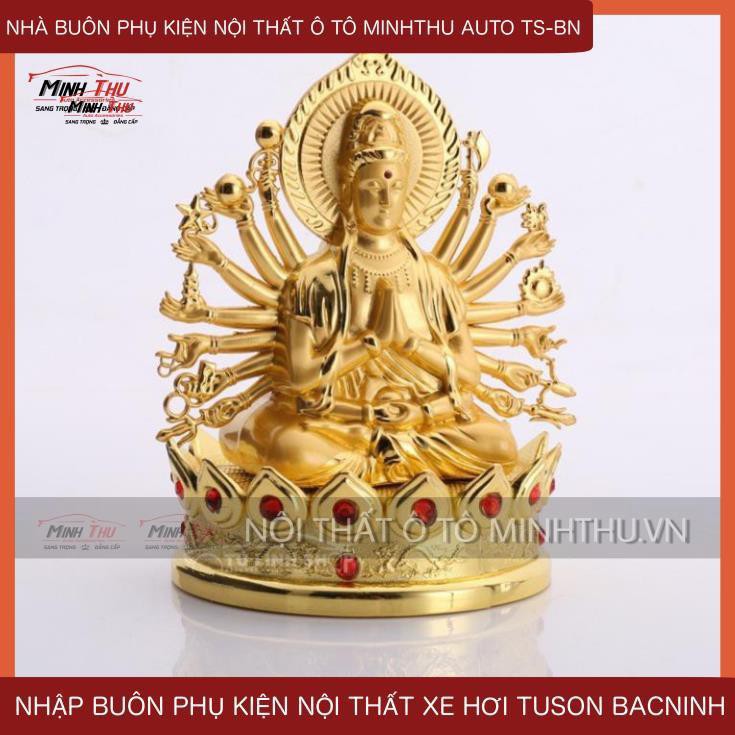 Tượng Phật Bà Quan Âm Nghìn Mắt Nghìn Tay 2 Mặt Mạ Vàng - Tượng Đặt Taplo Ô Tô Mang Lại May Mắn Bình An