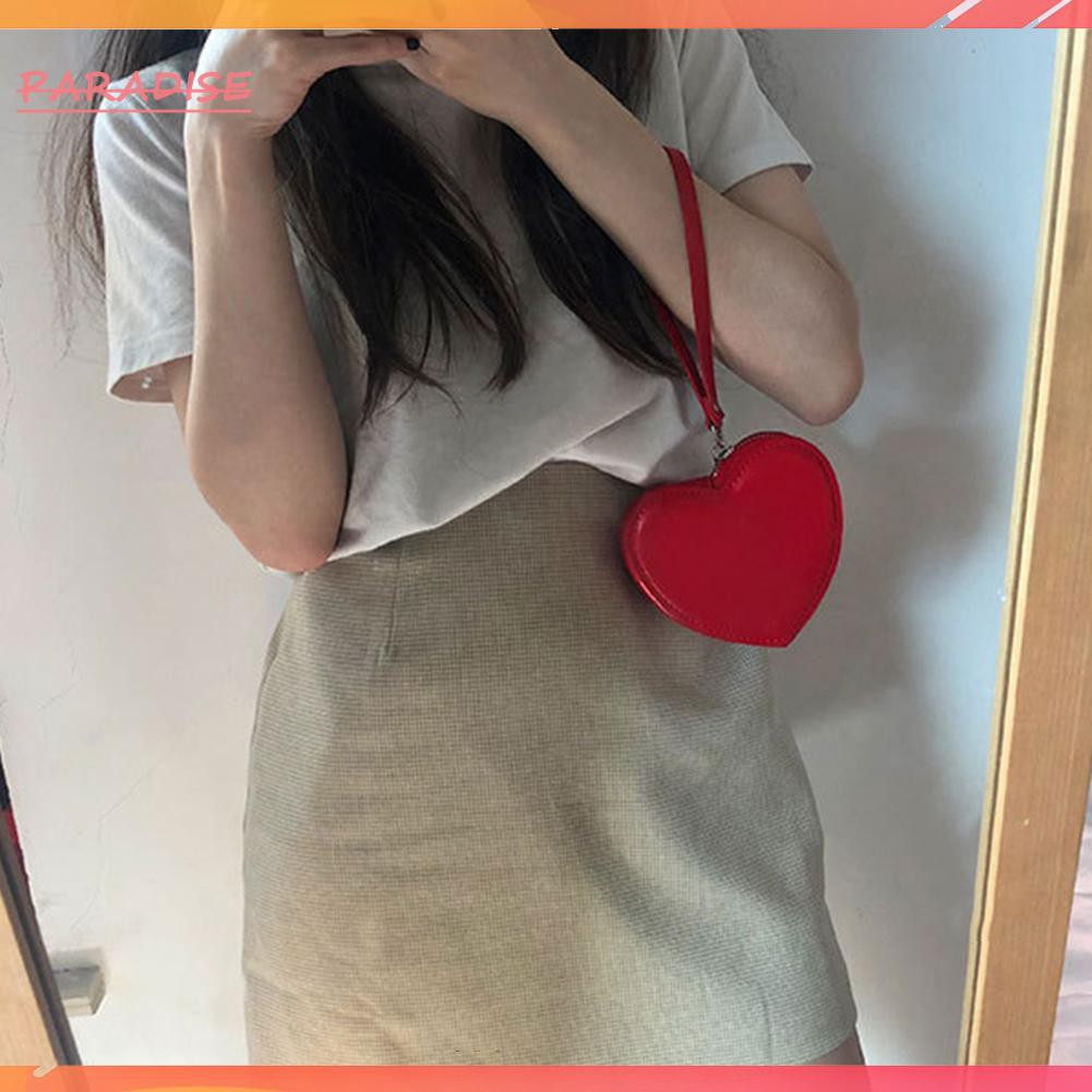 Túi da cầm tay thiết kế hình trái tim xinh xắn cho nữ