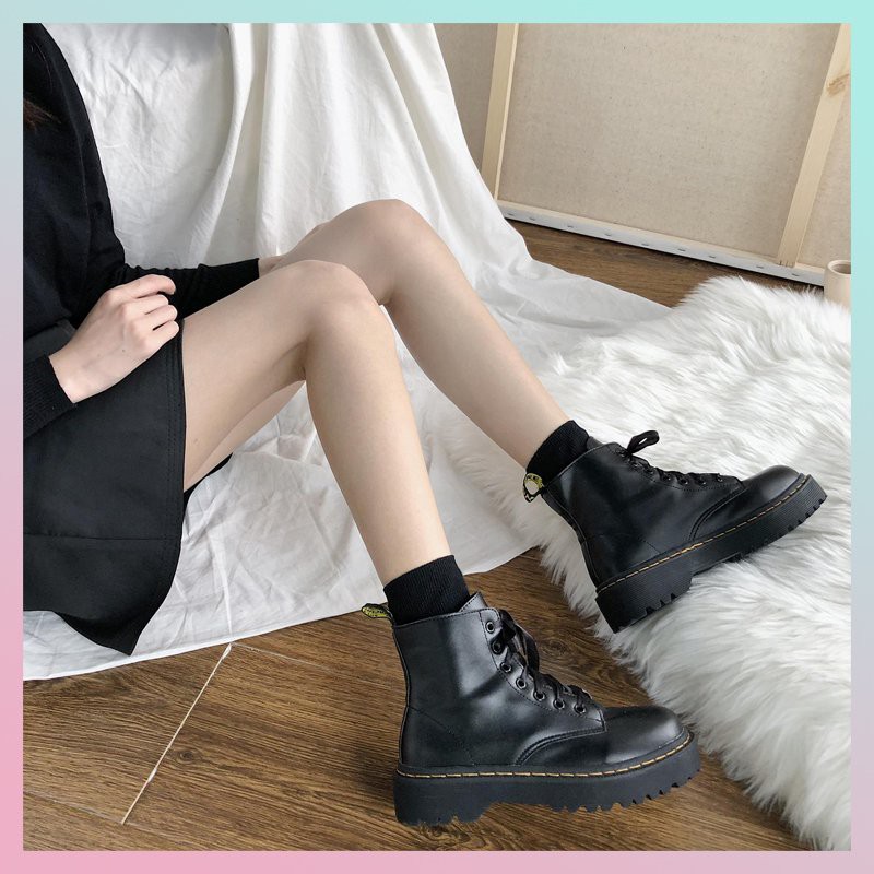 Giày boots cổ cao trơn màu phong cách Anh Quốc trang nhã cho nữ GN25