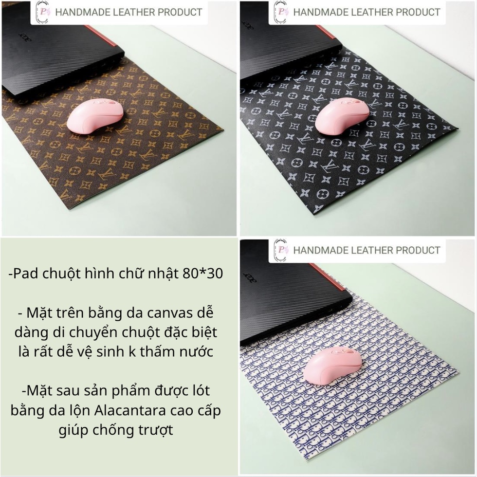 Pad chuột tấm lót chuột cỡ lớn chống trượt trang trí bàn làm việc văn phòng da LV Dior chống nước cao cấp PAD