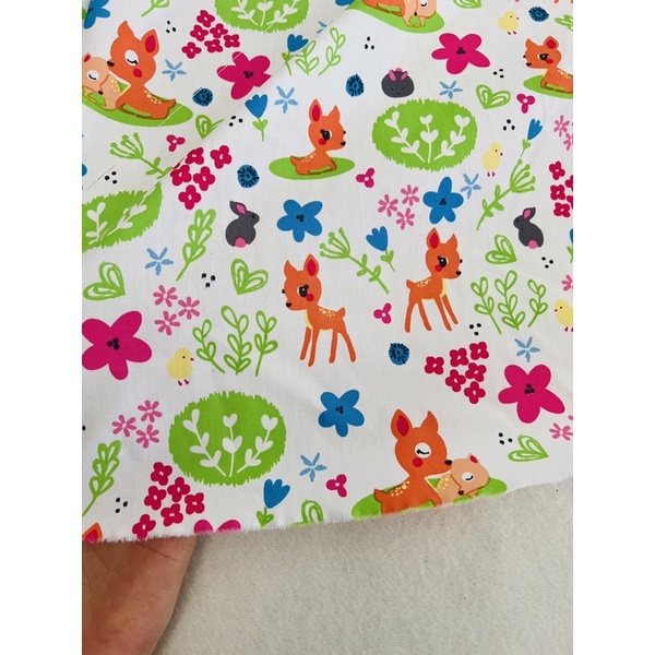 Vải thô cotton hoạ tiết chú nai Bambi