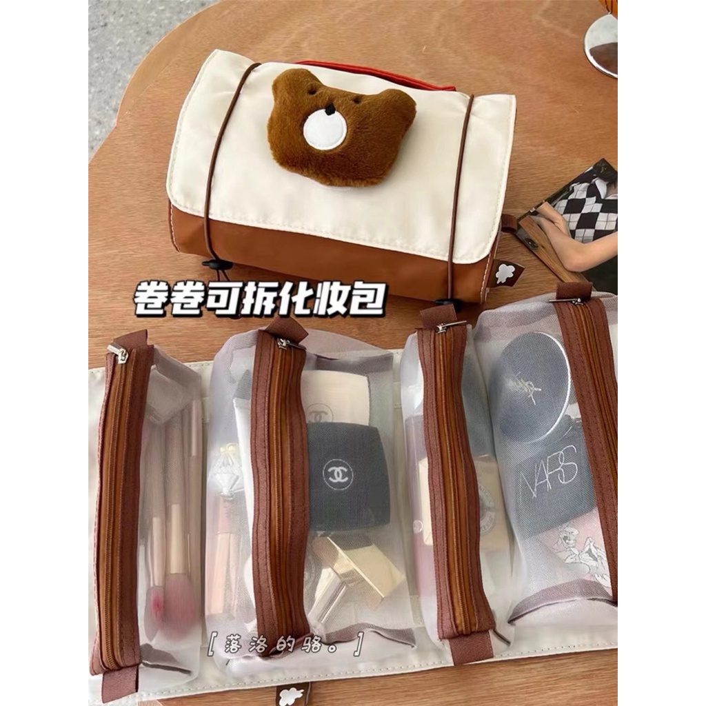 Túi Đựng Mỹ Phẩm Bằng Vải Bông Phong Cách Hàn Quốc Dễ Thương Sức Chứa Lớn Có Thể Tháo Rời