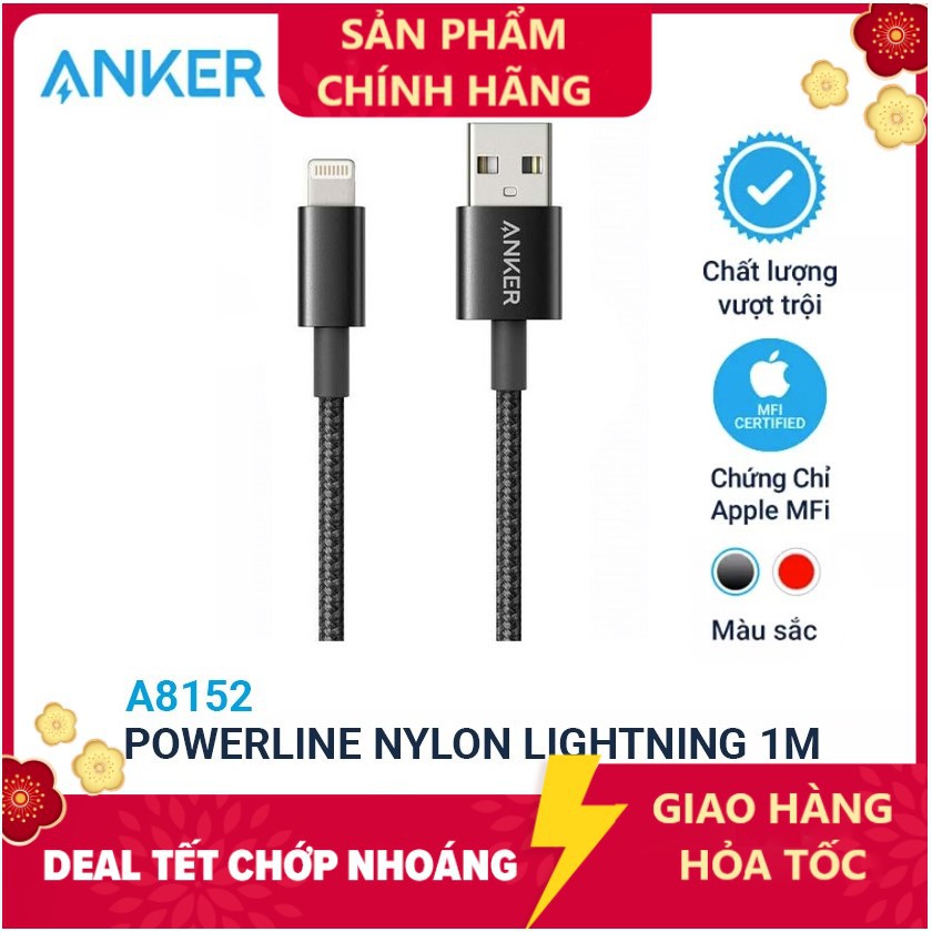 [ ANKERVN  ] Cáp sạc ANKER Lightning 1m cho iPhone iPad   - Anker A8152 - Bảo hành chính hãng