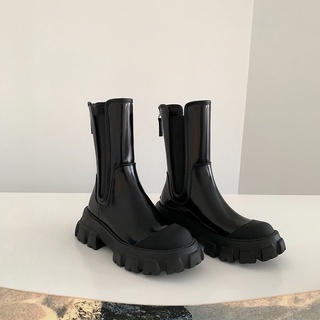 Boots cao cổ da phối chun cổ