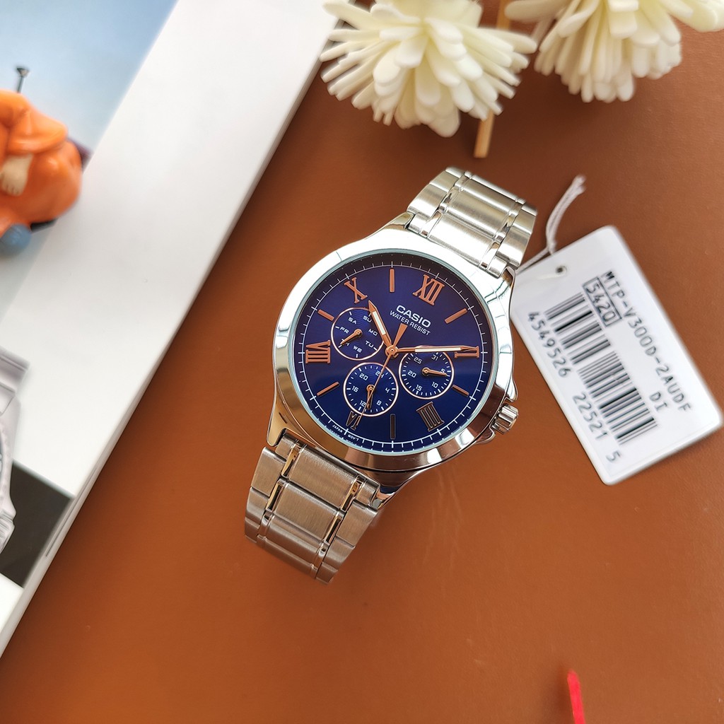 Đồng hồ nam Casio MTP-V300D-2A 💖𝐅𝐑𝐄𝐄𝐒𝐇𝐈𝐏💖 Đồng hồ CASIO MTP-V300D-2AUDF Chính hãng mặt xanh dây thép