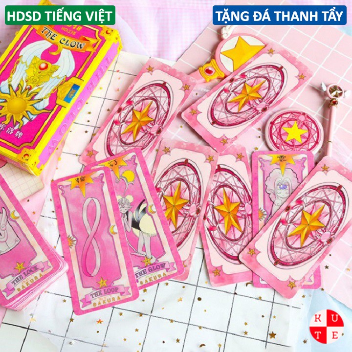 Bài Tarot Clow card/Cardcaptor Sakura/KINOMOTO SAKURA Bản Chuẩn Đẹp Tặng Đá Thanh Tẩy