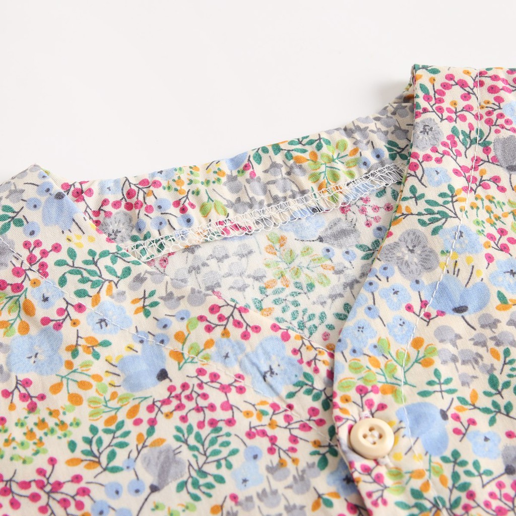 Sanlutoz Mùa hè Bông Đứa bé Áo liền quần Những bông hoa Ngắn tay