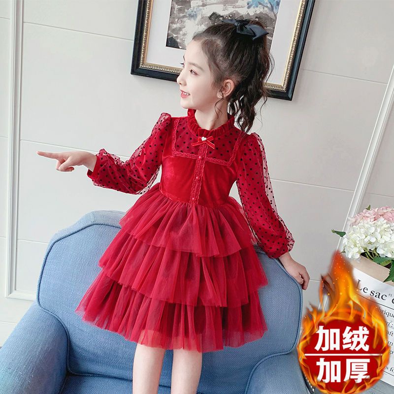 Đầm Nhung Công Chúa Phong Cách Phương Tây Thời Trang Thu Đông Dành Cho Bé Gái 3-5 - 6-7 - 8-9 Tuổi