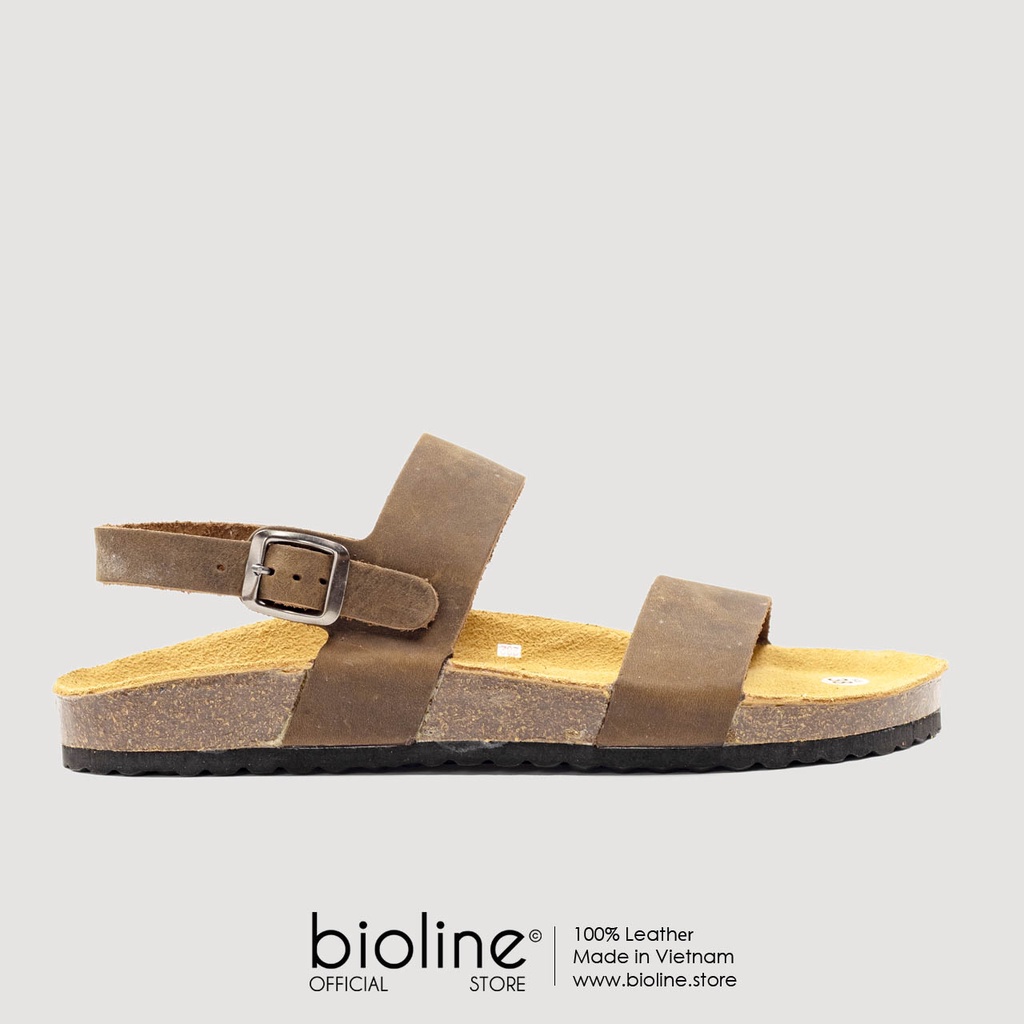 D15 - Dép sandal đế trấu da bò Birken quai ngang Unisex - Da bò nguyên tấm, đế trấu