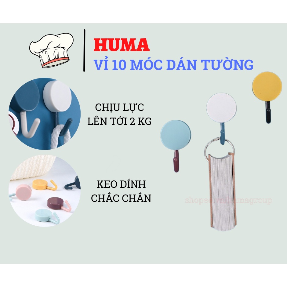Vỉ 10 Móc Dán Tường Hình Tròn Nhiều Màu Bằng Nhựa