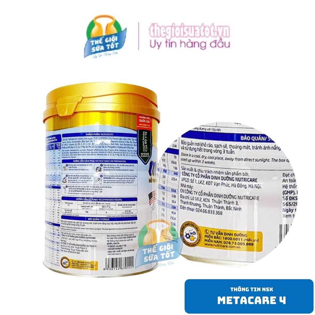 Sữa bột Meta Care 4 Hỗ trợ Phát triển Não bộ Cao lớn Khỏe mạnh-900g Mẫu mới