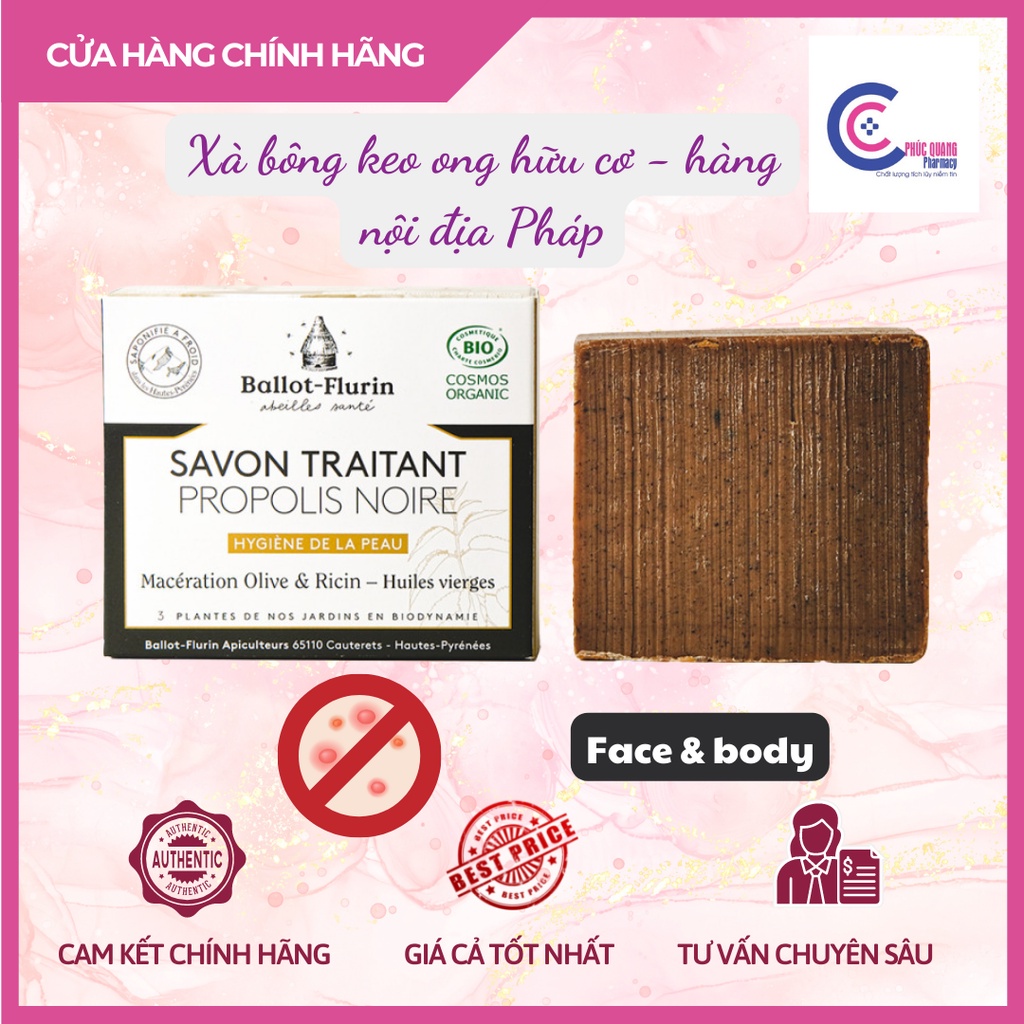 Xà bông keo ong hữu cơ Pháp Savon Traitant Propolis Noire 100g