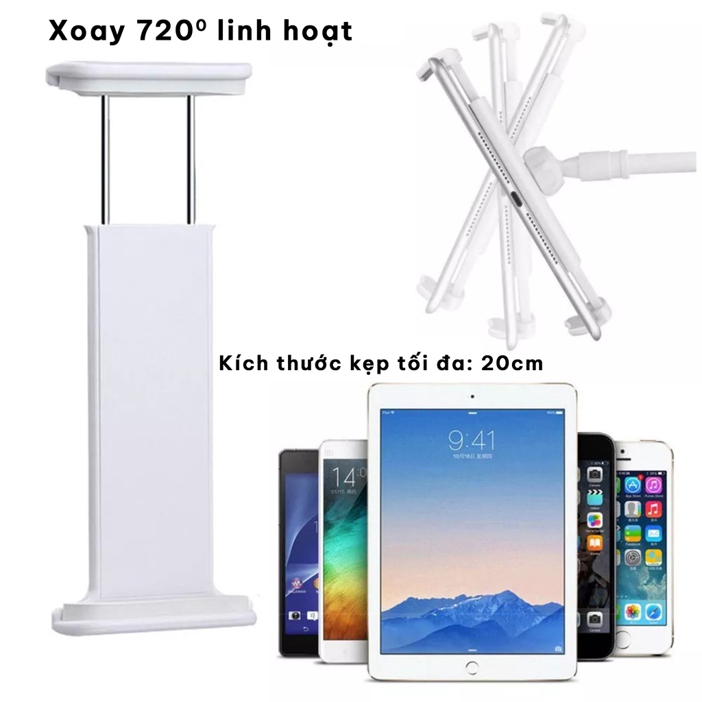 Giá đỡ ipad máy tính bảng điện thoại kẹp đầu giường cạnh bàn xoay 360 độ