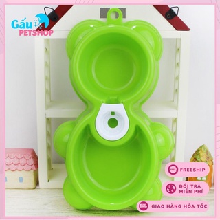 Bát đôi cấp nước cho thú cưng chó mèo nhỏ hình gấu (màu ngẫu nhiên)