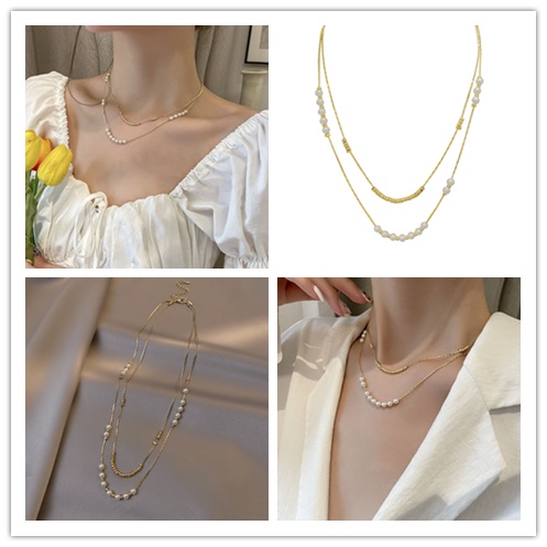 Vòng Cổ Choker Đính Hạt Ngọc Trai Đôi Màu Sắc Thời Trang Cho Nữ