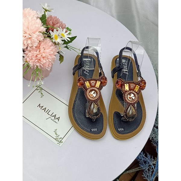 Sandal xỏ ngón MAILIAA 003 quai kẹp đính đá thổ cẩm