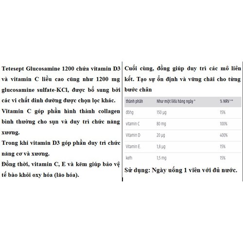 Tetesept Glucosamin 1200 hộp 30 viên của Đức