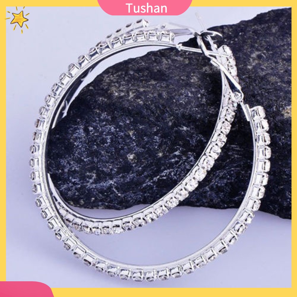 Đôi bông tai khoen tròn đính đá thời trang cho nữ