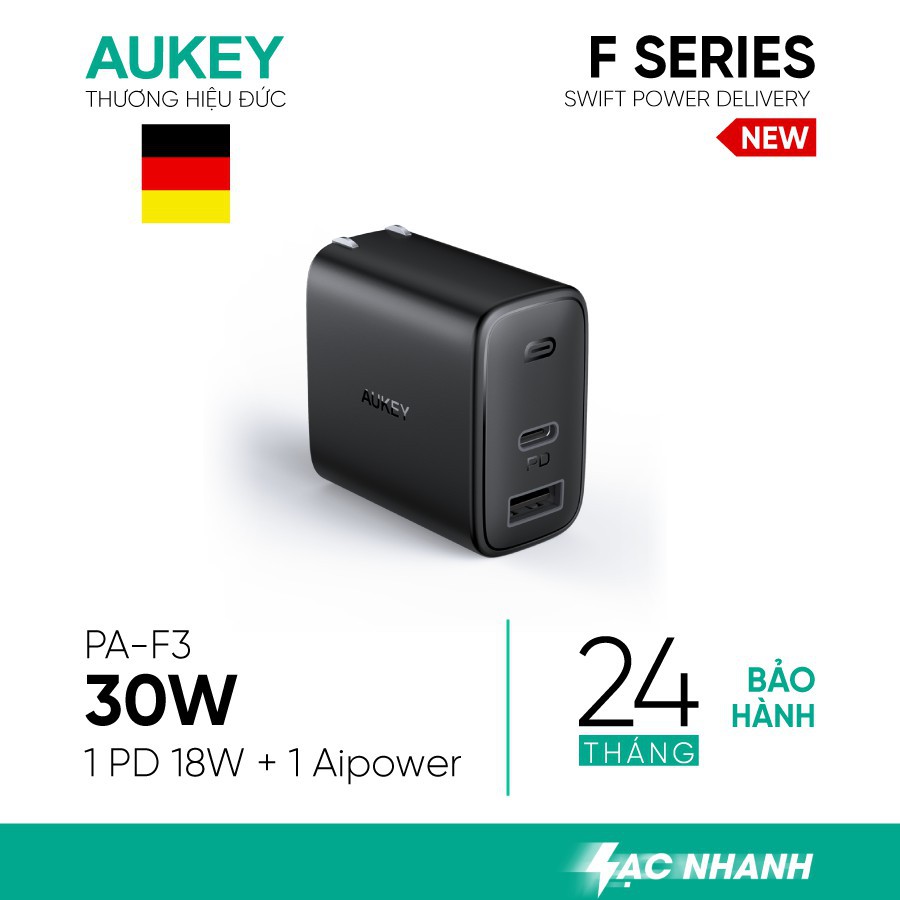 Combo AUKEY Sạc 15.000 mAh PB-Y39, Cốc Sạc Nhanh PA-F3, Cáp C-Lightning CB-CL