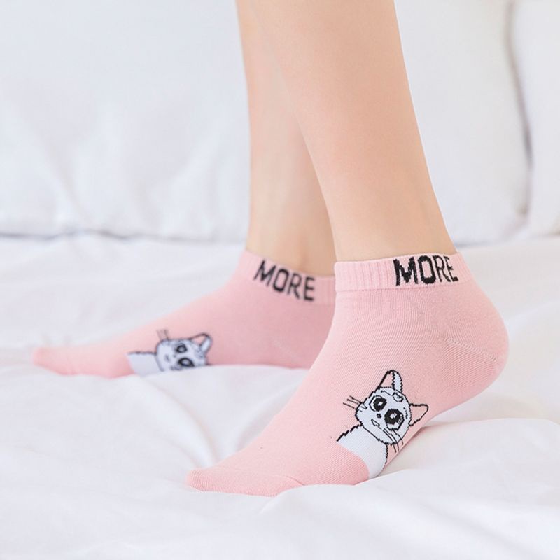 Vớ Thuyền Miệng Nông In Họa Tiết Hoạt Hình / Dâu Tây / Sữa Dễ Thương Cho Nữ