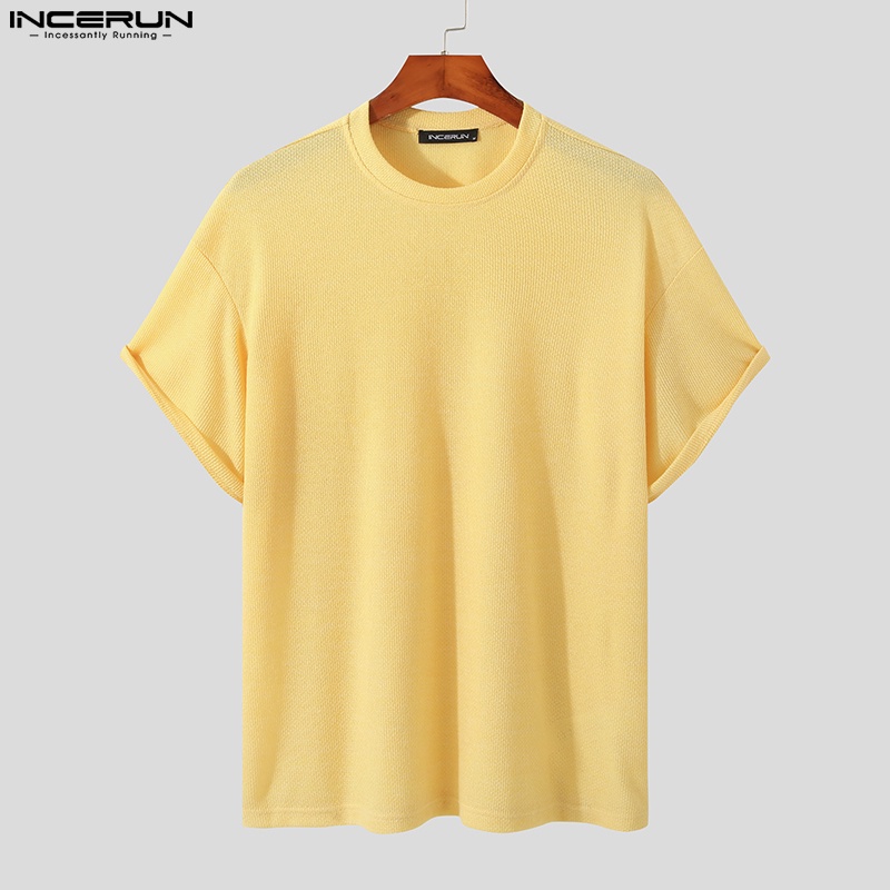 Áo thun INCERUN tay ngắn dáng rộng màu trơn 3 màu sắc lựa chọn thời trang mùa hè cho nam giớ