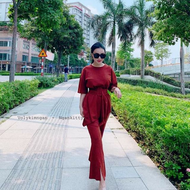 Sét bộ áo thun vạt xéo + quần dài so hot (kèm belt)