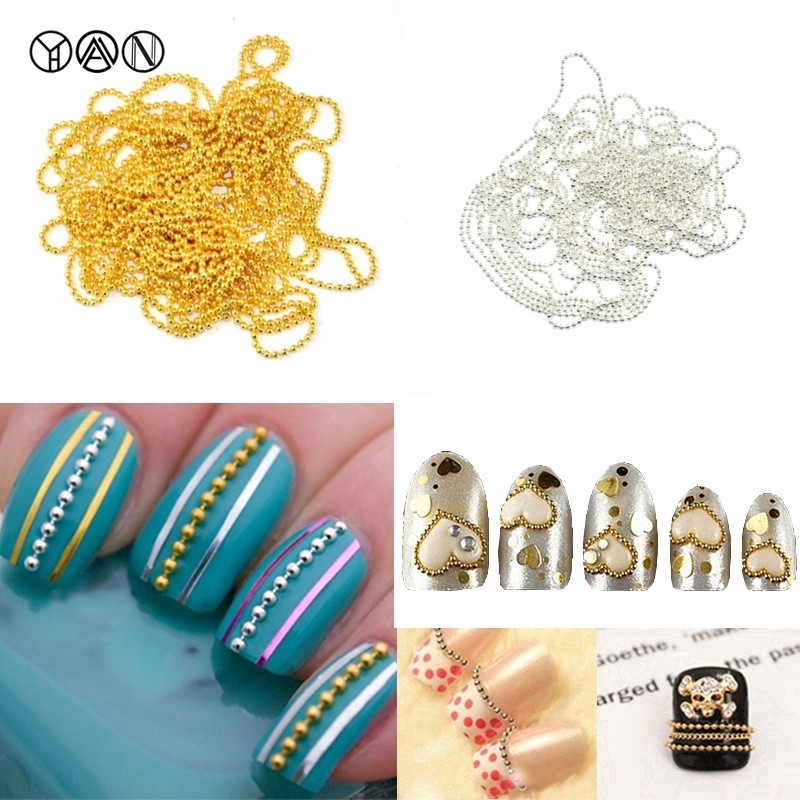 Chuỗi dây kim loại liên kết các hạt tròn trang trí móng nghệ thuật dài 3m