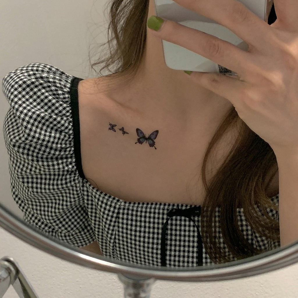 Hình Xăm Dán Mini Tattoo Hình Bướm Xanh Blue Butterfly Cá Tính
