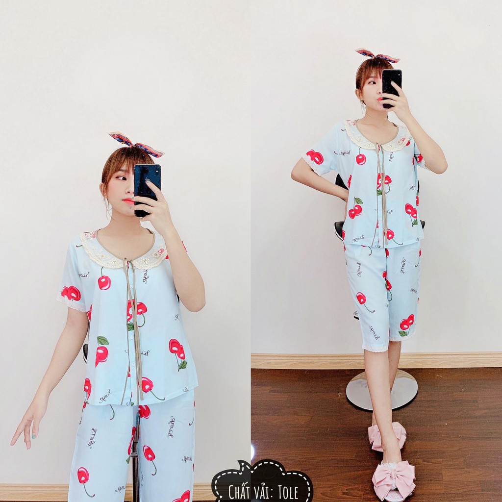 Đồ Ngủ Nữ Đẹp Pijama Mặc Nhà Ngắn Lụa Lửng Tiểu Thơ Đáng Yêu | BigBuy360 - bigbuy360.vn