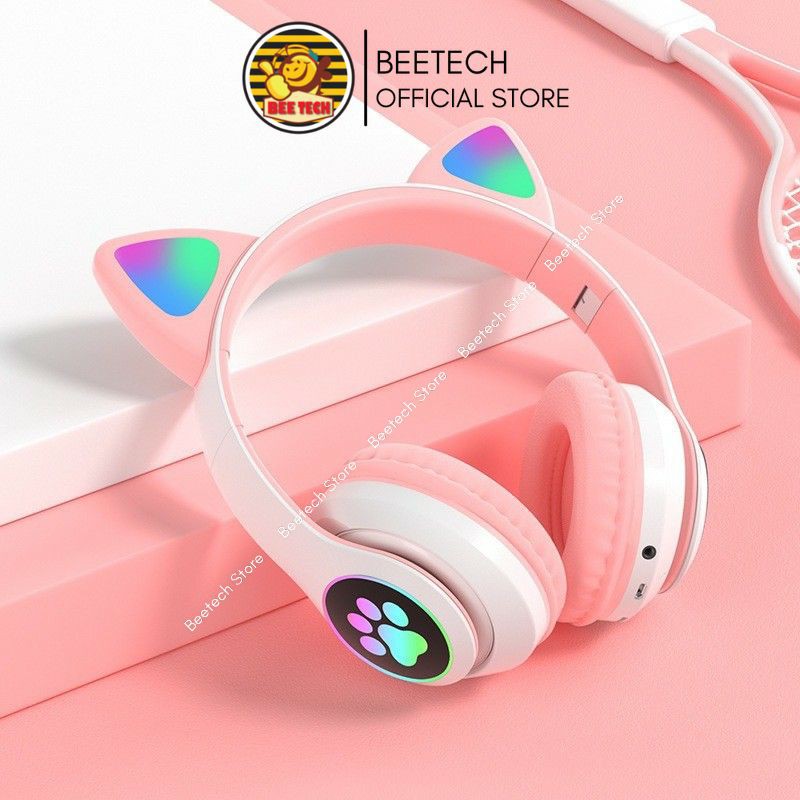 Tai nghe bluetooth hình tai mèo, tai phone chụp tai có led siêu đẹp - Beetech