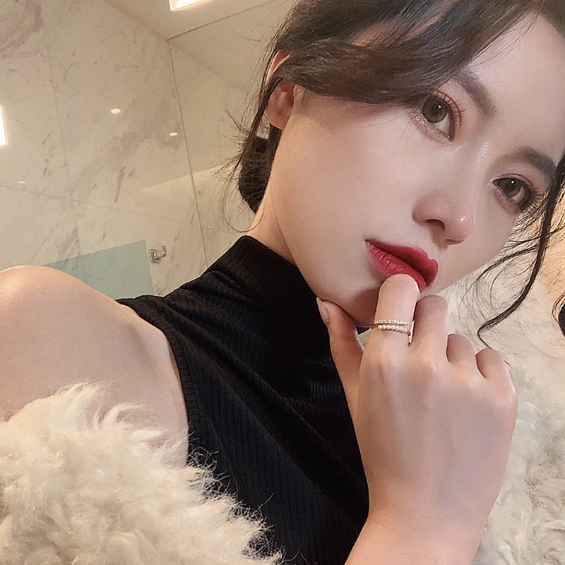 Nhẫn nữ đẹp, nhẫn hở nạm đá chuỗi ngọc thanh lịch kiểu dáng Hàn Quốc